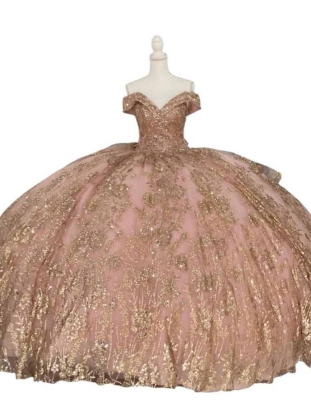 Girls' Rose Gold Off-Shoulder Ball Gown Dress/ Quinceñera Dress